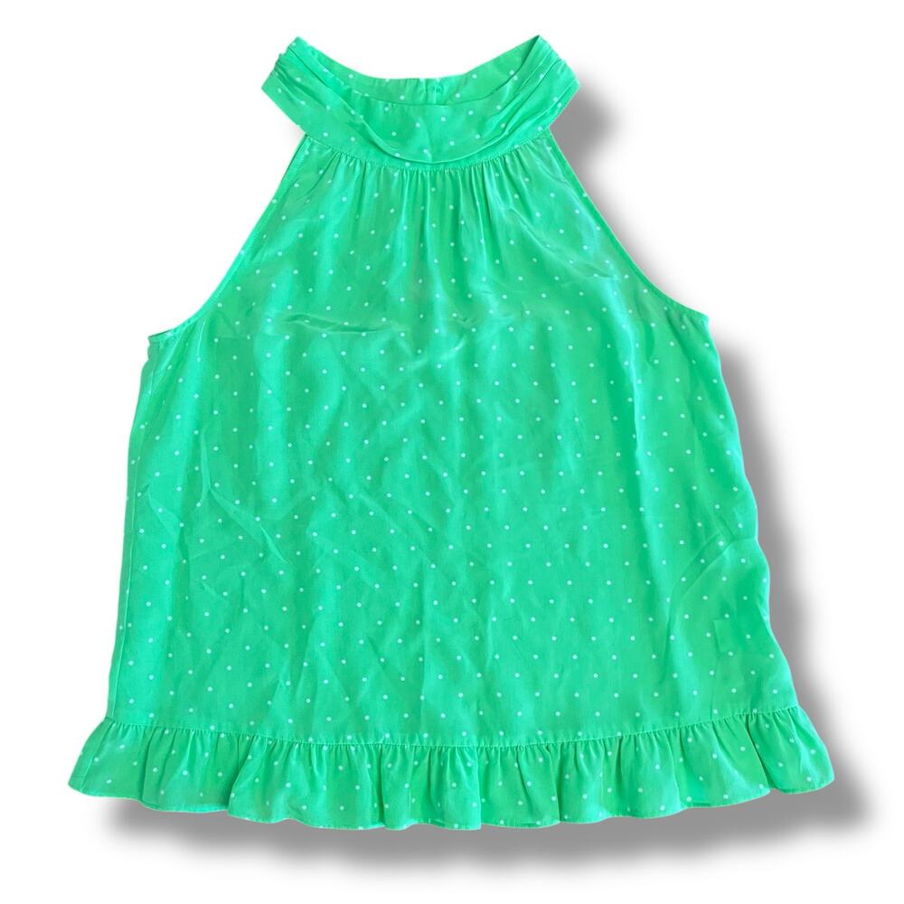 Lilly Pulitzer Silk Polka Dot Halter Top‎ Green Ruffle Hem Medium M